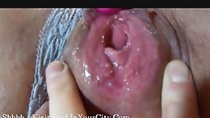 Squirt and Orgasm Pussy Close-up after Cunnilingus and Fucking with a Vibrator