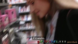 Girlfriends Stunning Hot Blondes go Shopping and get a Taste of Hairy Pussy