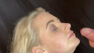 English Slut has her cum covered face slapped in slow-mo
