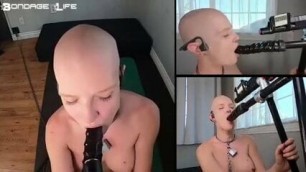 Advanced Dildo Training for sexy bald woman