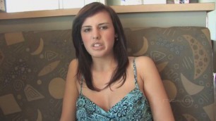 Sexy brunette flashing tits in a resteraunt